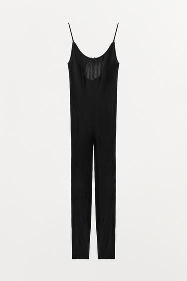SATIN BOW POINTELLE JUMPSUIT - Black by Zara - Image 4