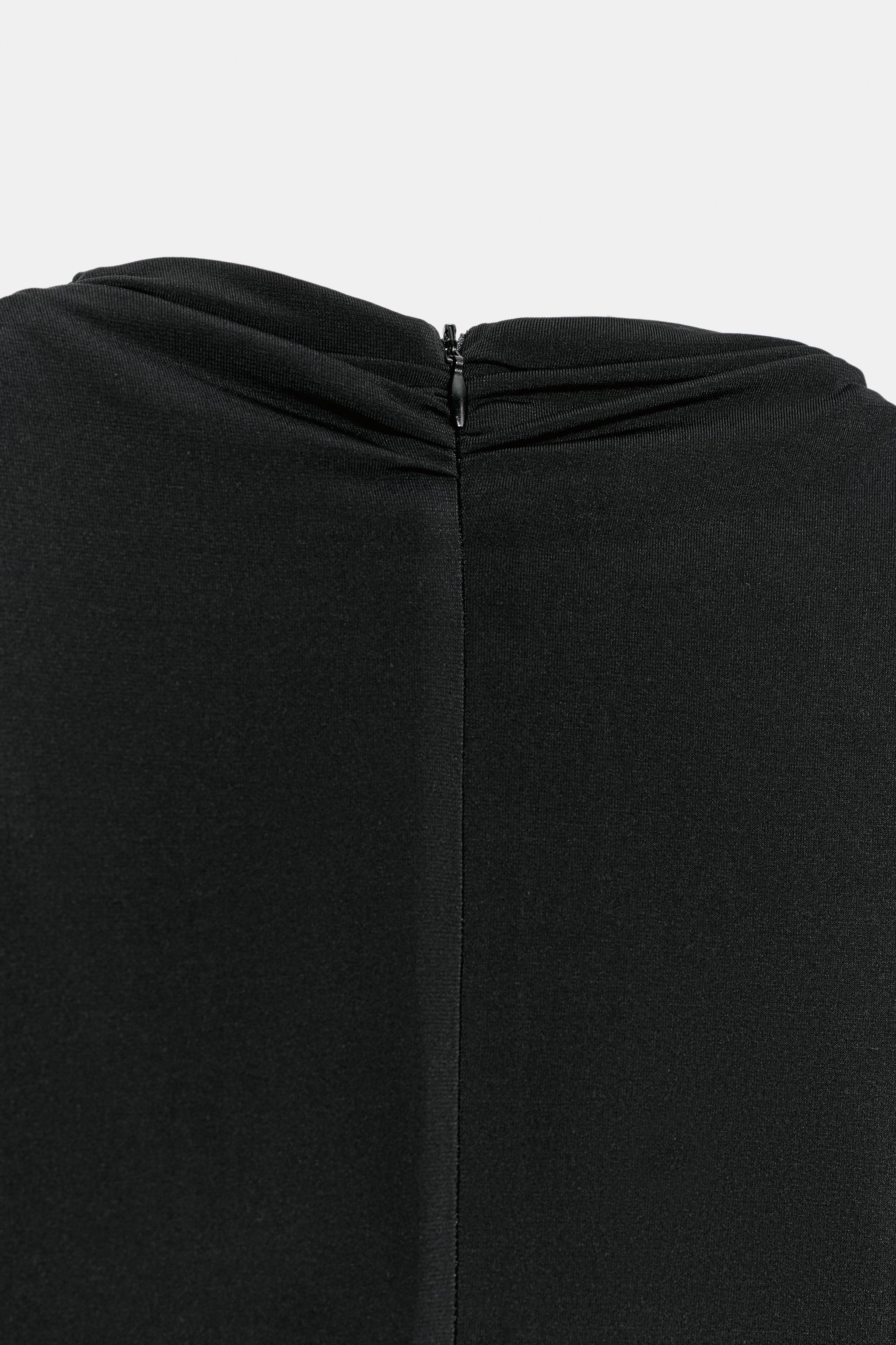 SHOULDER PAD DRAPED MIDI DRESS