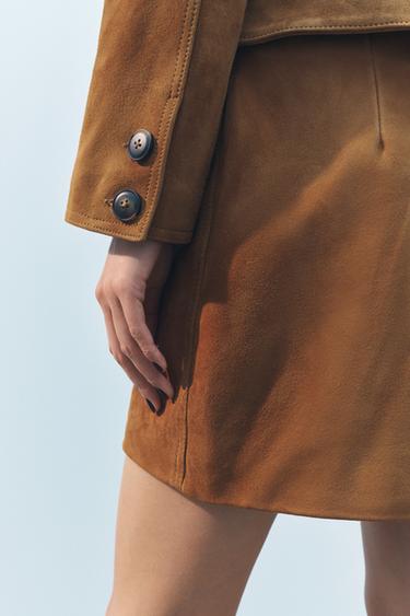 MINI-JUPE EN CUIR DAIM 100 % COLLECTION ZW - Tabac de Zara - Image 3