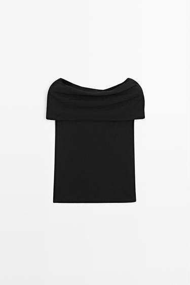 Zara Cotton off-the-shoulder top - Black - Image 0