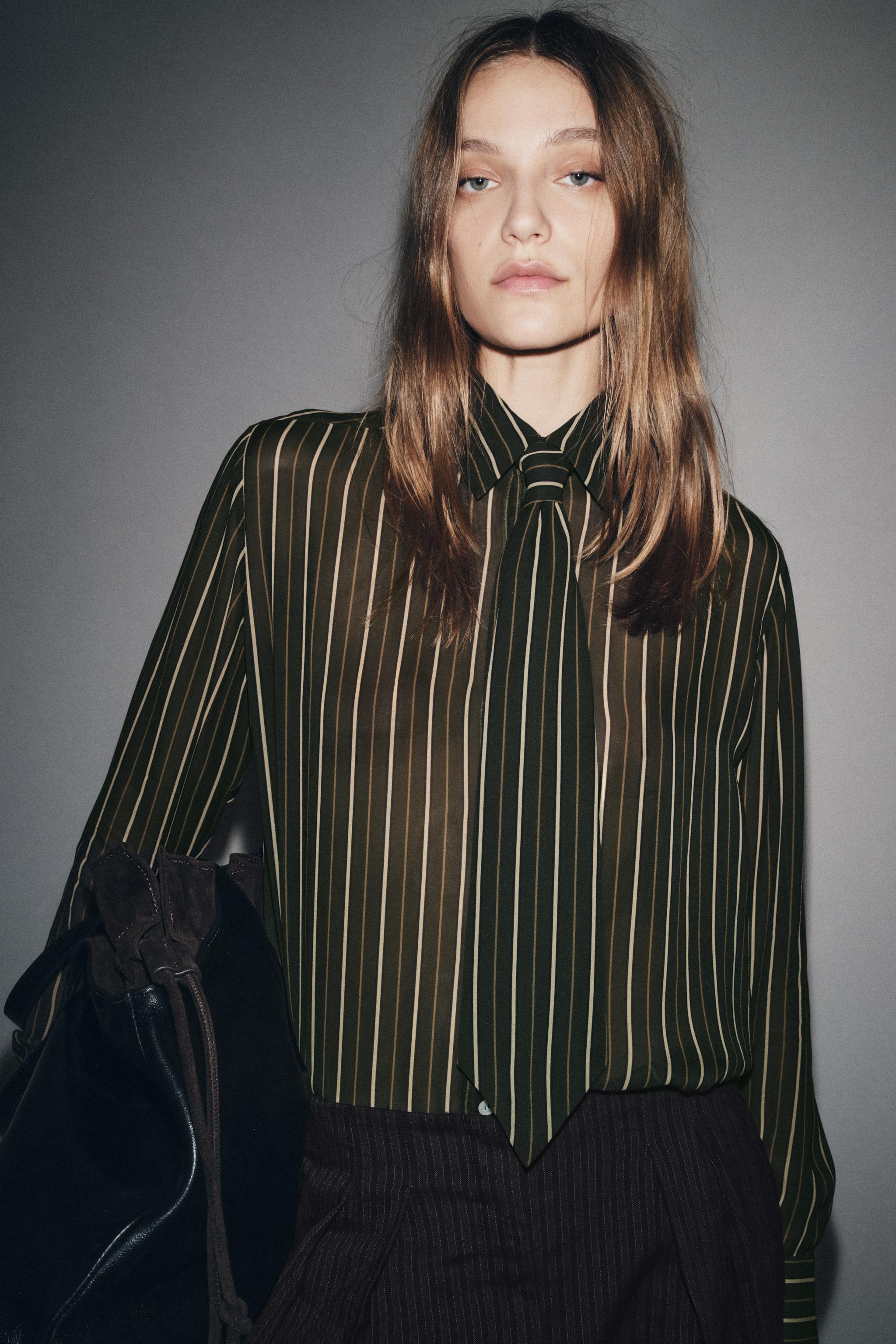 ZW COLLECTION FLOWY STRIPED TIE SHIRT