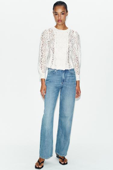CHAQUETA CRUZADA ENCAJE - Blanco de Zara