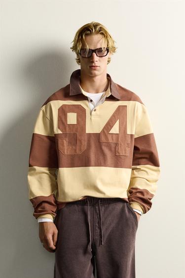STRIPED NUMBER PATCH POLO SHIRT - Brown by Zara