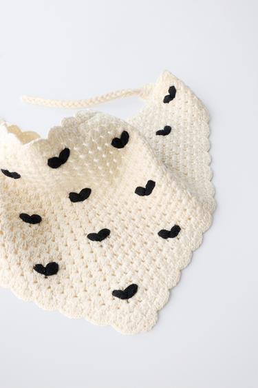 KNIT CROCHET BANDANA WITH HEARTS - Ecru by Zara - Image 2