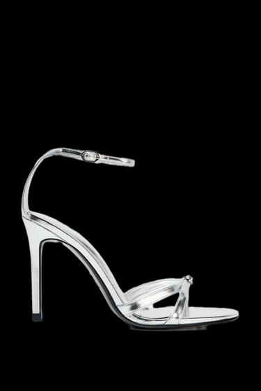 Zara METALLIC EFFECT HIGH-HEEL SANDALS - Silver - Image 0