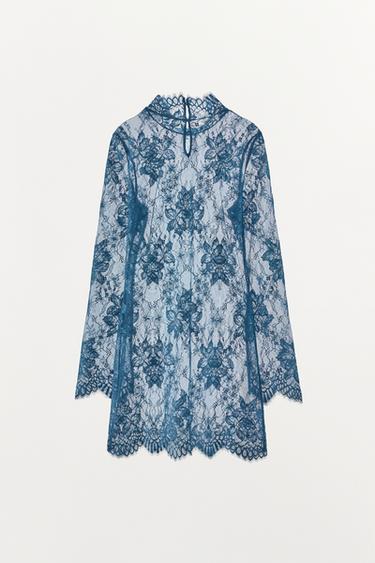 ROBE COURTE EN DENTELLE - Bleu de Zara - Image 4