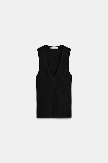 Zara V-NECK TOP - Black