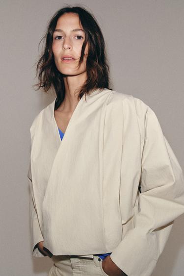 PLEATED WRAP JACKET ZW COLLECTION - Light tan by Zara