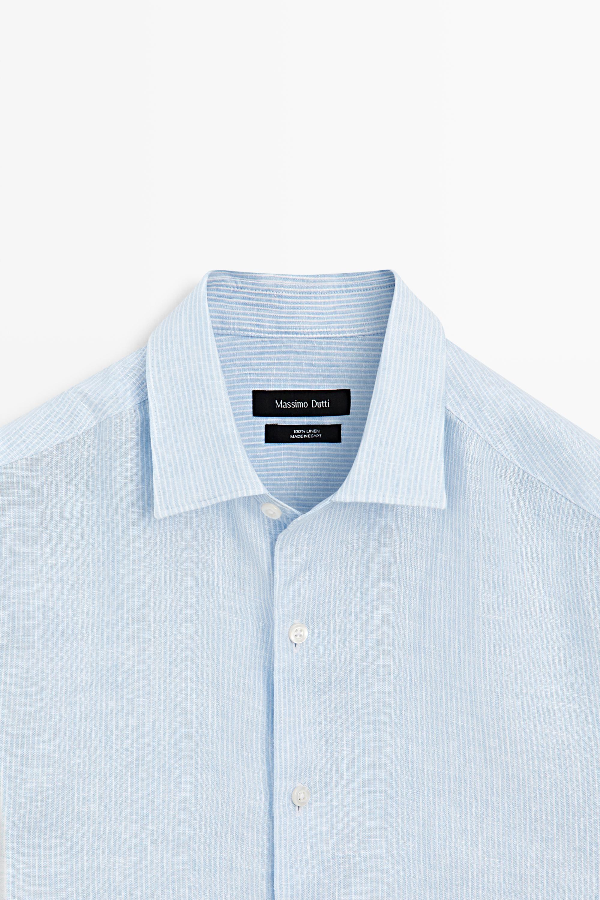 Regular fit striped melange linen shirt