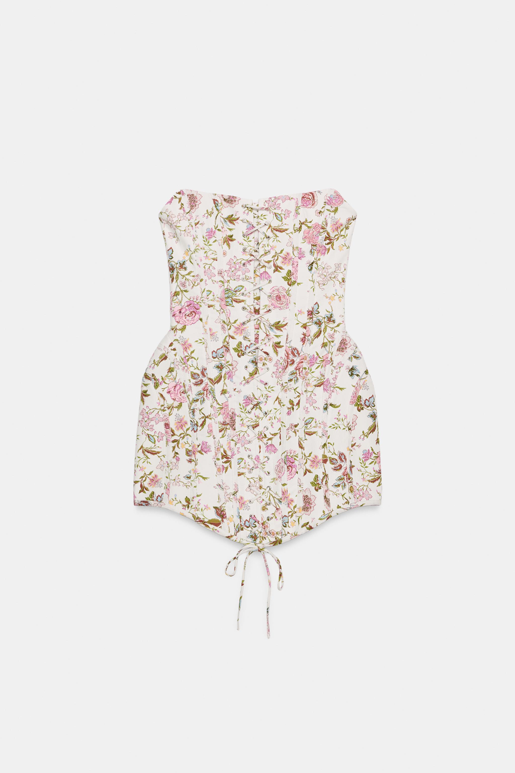 Zara Çiçek Desenli Straplez Elbise görsel 6