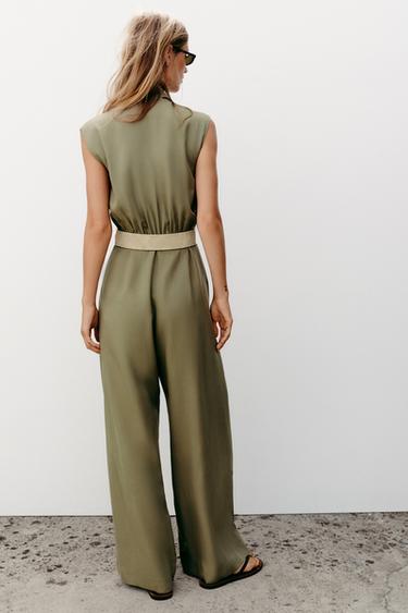 LONG JUMPSUIT WITH BELT - Light khaki by Zara - Image 4