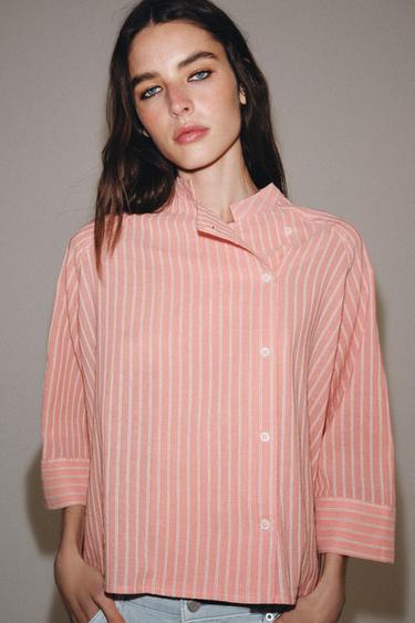 CAMISA ASIMÉTRICA RAYAS ZW COLLECTION - Salmón de Zara