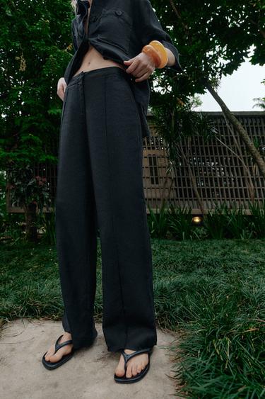 SAFARI LINEN BLEND TROUSERS - Navy blue by Zara