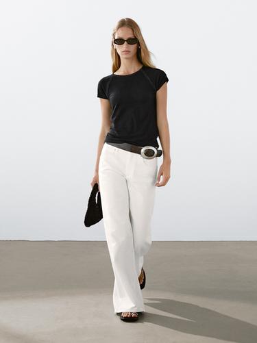 Zara Short sleeve T-shirt with contrast seams - Black - Image 0