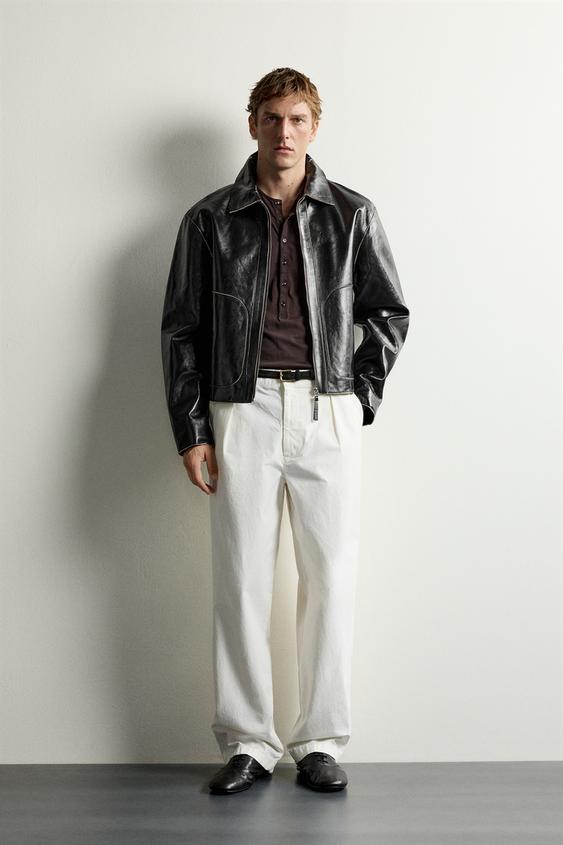 Zara CROPPED LEATHER JACKET - Black - Image 0