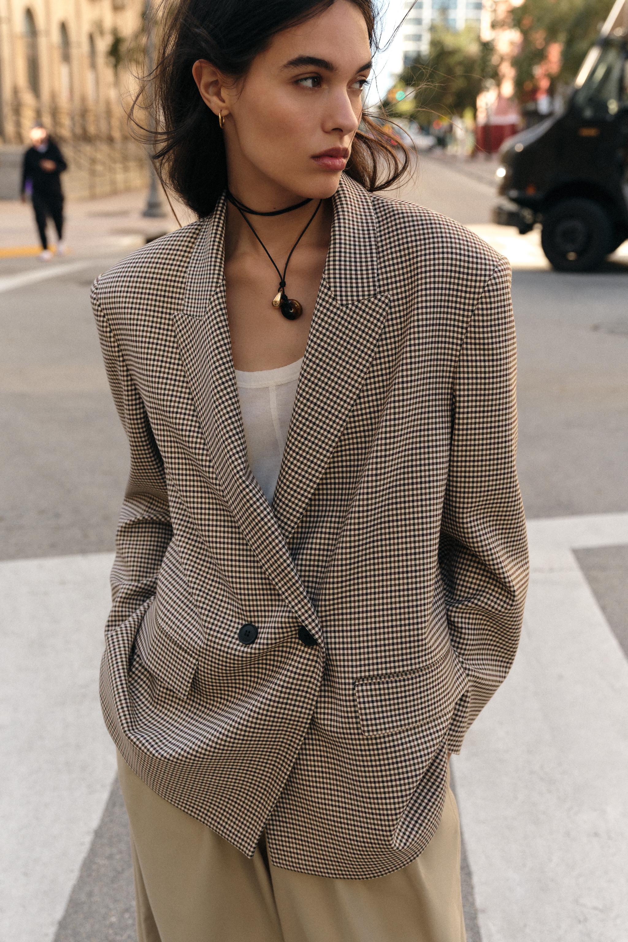 オーバーサイズダブルブレストブレザー - ブラック/グリーン | ZARA