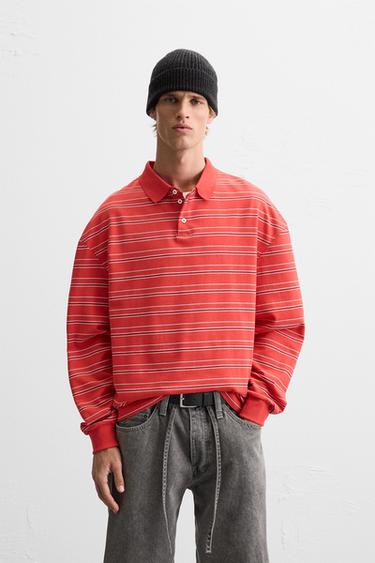 POLO LISTRADA - Vermelho da Zara