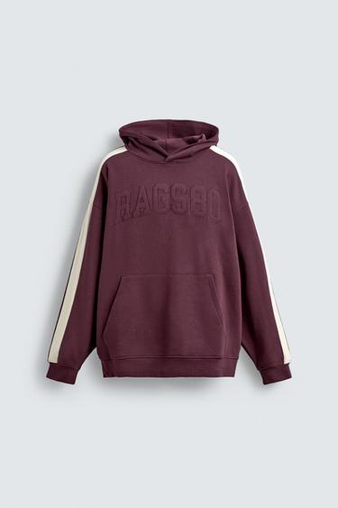 CONTRAST STRIPE PATCH HOODIE - Maroon by Zara