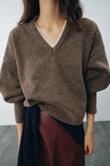 DOUBLE EFFECT WOOL BLEND JUMPER — Mink 1