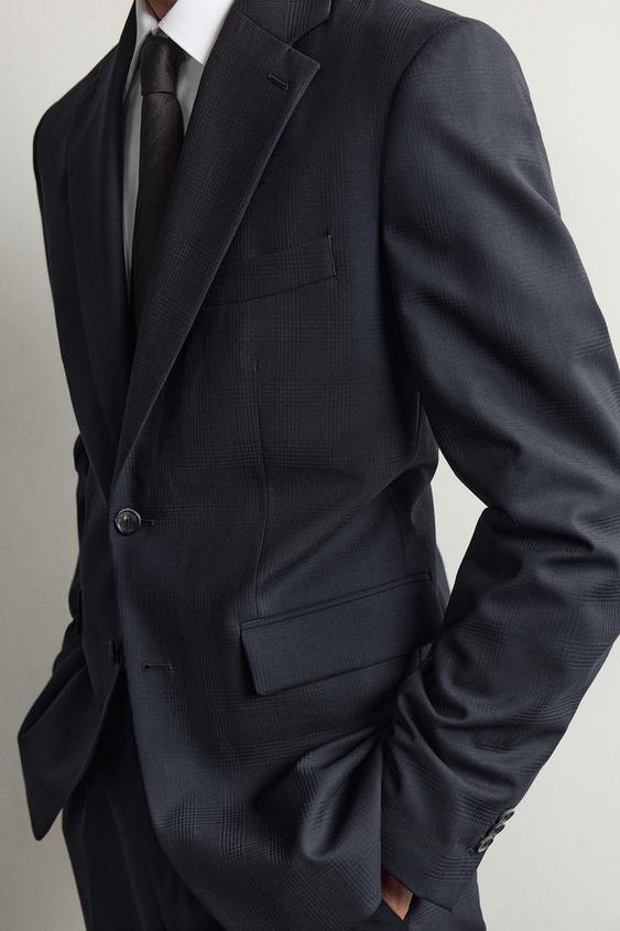 VESTE DE COSTUME À CARREAUX 100 % LAINE - Bleu marine foncé de Zara - Image 5