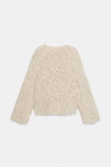 BRUSHED EFFECT FRINGED CARDIGAN - Ecru by Zara - Image 3