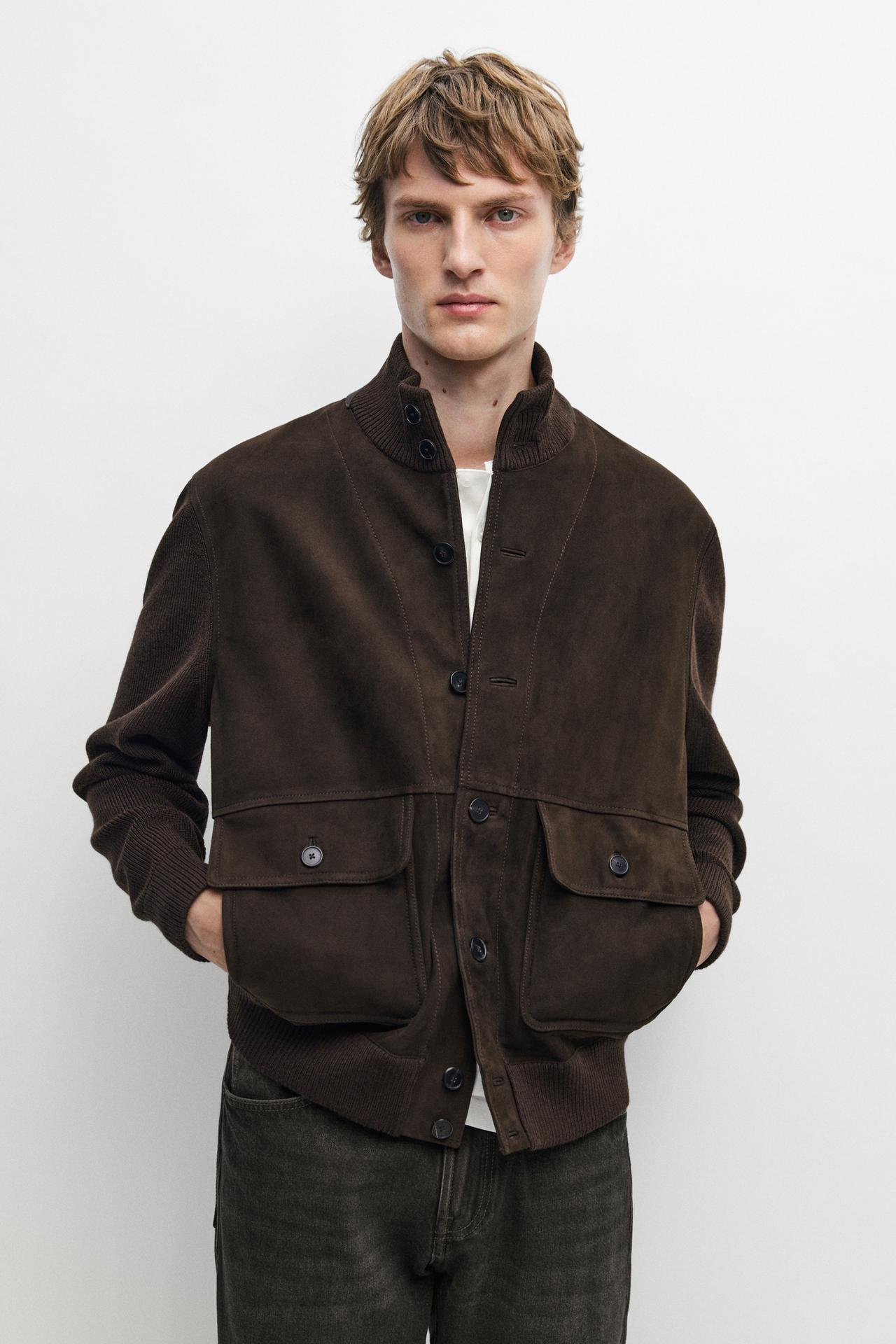 Contrast suede jacket — Brick
