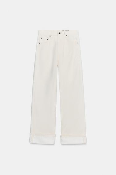 Zara ZW COLLECTION LOW-RISE BAGGY JEANS - Ecru