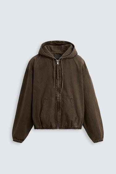 DENIM HOODED JACKET - Brown by Zara