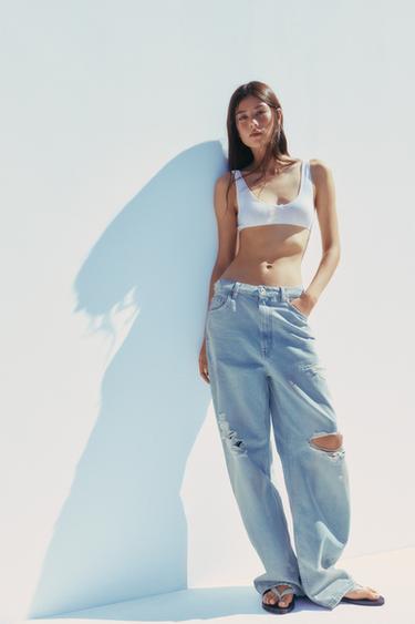 Zara TRF MID-RISE RIPPED BAGGY JEANS - Light blue - Image 0