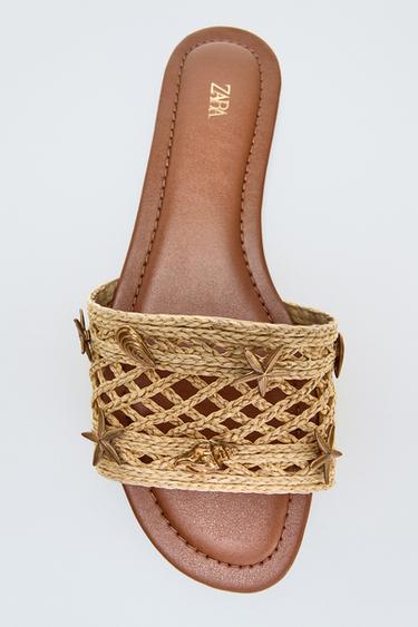 FLAT SANDALS WITH APPLIQUÉS - Sand Brown by Zara