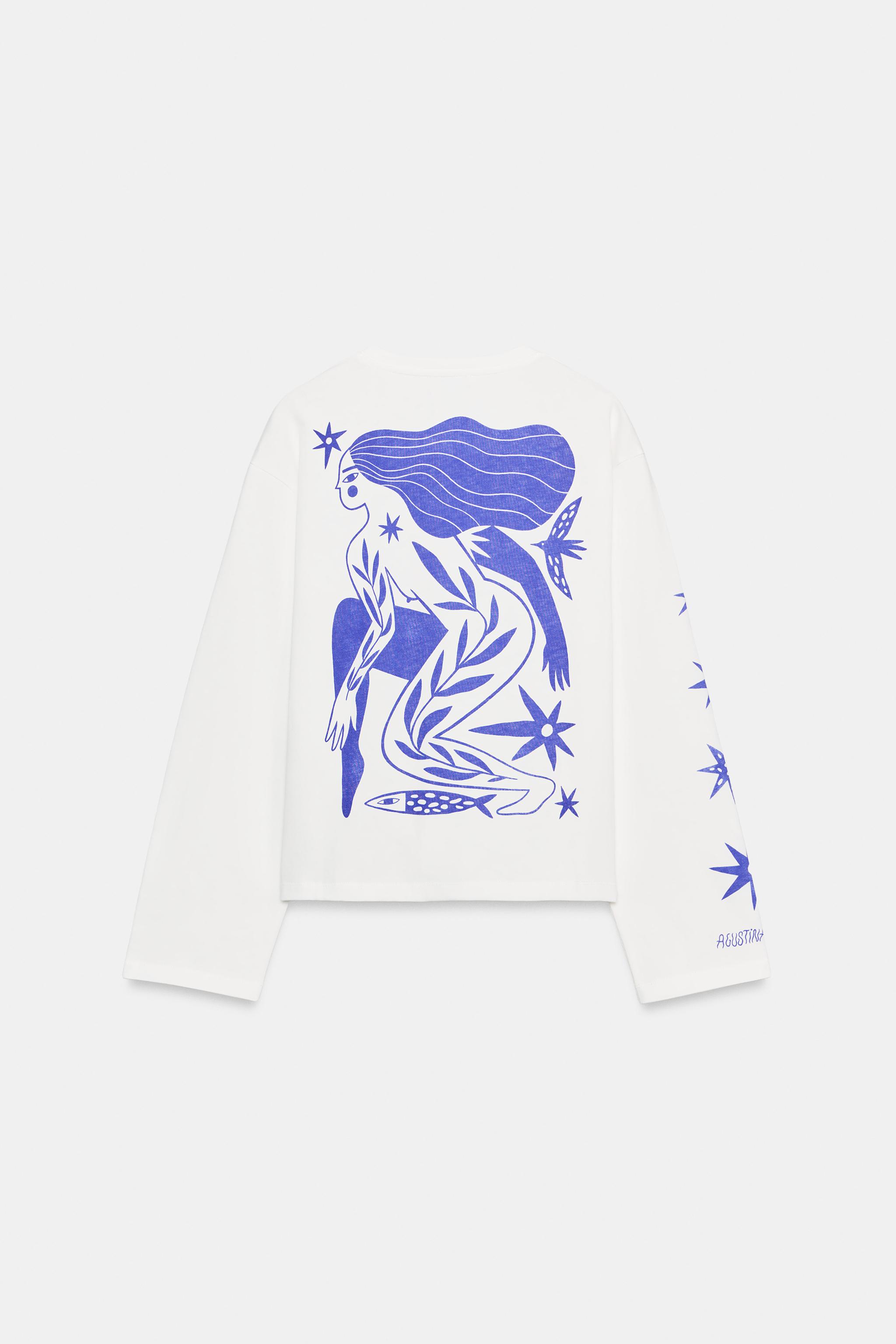AGUSTINA SHUAN UZUN KOLLU BASKILI T-SHIRT - Görsel 6