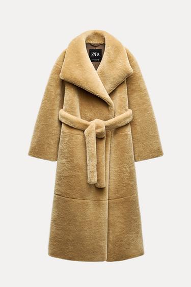 Zara FAUX FUR BELTED COAT ZW COLLECTION - Beige