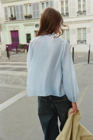 RUFFLED BLOUSE - Sky blue by Zara - Image 4