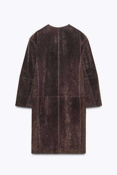 100% LEATHER COAT - Brown by Zara - Image 7