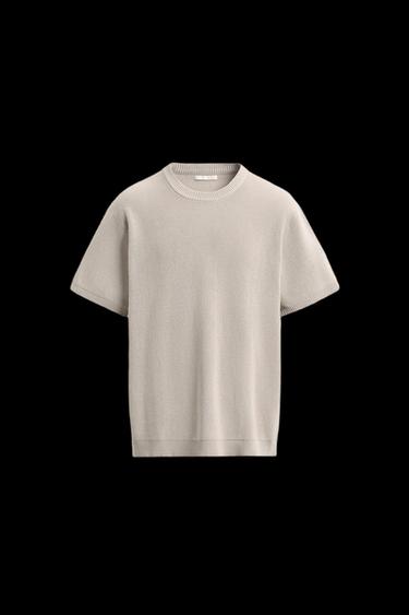 Zara PEARL KNIT T-SHIRT - Pearl gray