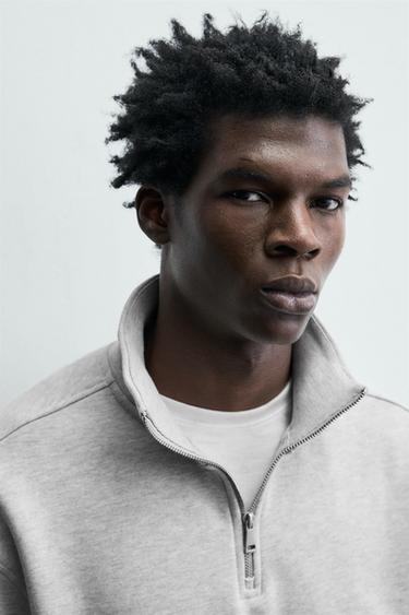Zara BASIC QUARTER-ZIP SWEATSHIRT - Gray marl