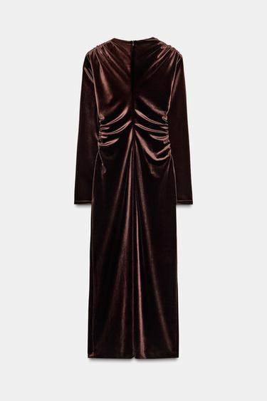 ROBE MI-LONGUE DRAPÉE EN VELOURS - Marron foncé de Zara - Image 5
