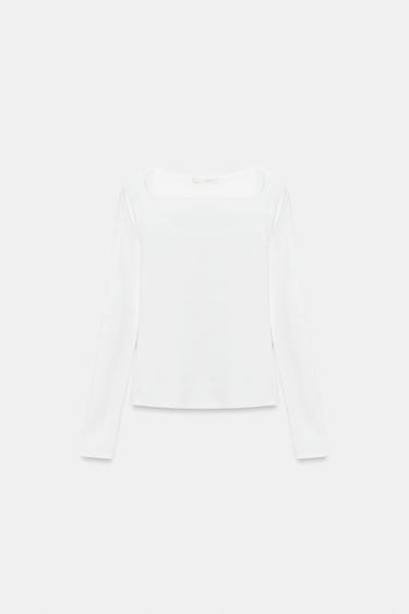 Zara SQUARE NECK T-SHIRT - White