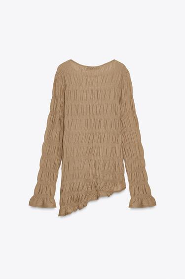 GATHERED KNIT TOP - Mink by Zara - Image 6