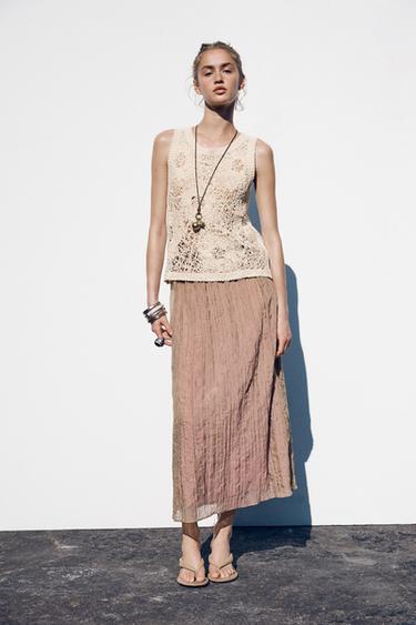 SLEEVELESS CROCHET TOP - Dark straw by Zara - Image 0