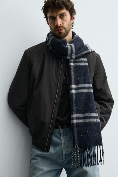 CHECK WOOL BLEND SCARF - Navy blue by Zara - Image 2