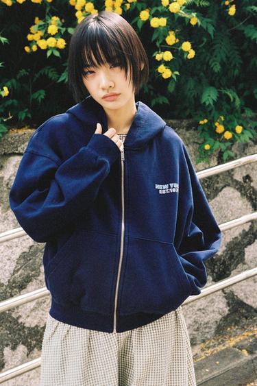 SLOGAN PRINT HOODIE - Blue by Zara