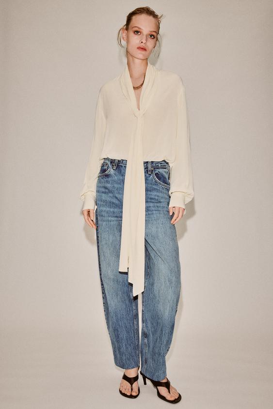 Zara SEMI-SHEER TIED SHIRT - Mid-ecru - Image 0