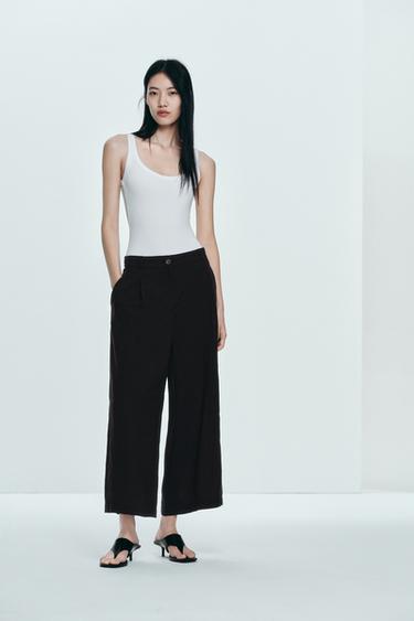 Zara ZW 系列褶飾及踝長褲 - 黑色