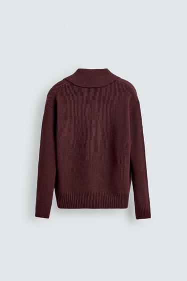 PURL KNIT POLO SHIRT - Burgundy by Zara - Image 7