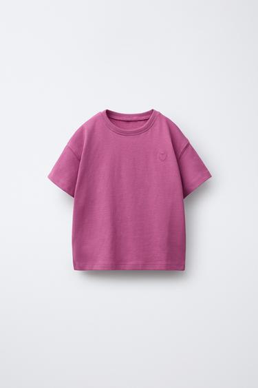 Zara BASIC T-SHIRT WITH EMBROIDERED HEART - Pink - Image 0
