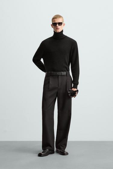 Zara PLEATED PANTS WITH BELT - Black