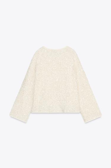 SEQUIN KNIT CARDIGAN - Ecru by Zara - Image 6