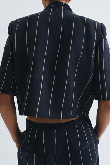 VESTE À RAYURES AVEC LIN ZW COLLECTION - Bleu marine de Zara - Image 2