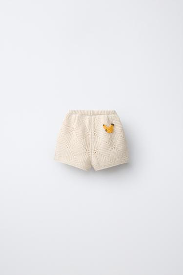 CROCHET KNIT BERMUDA SHORTS WITH BANANA EMBROIDERY - Ecru by Zara - Image 1